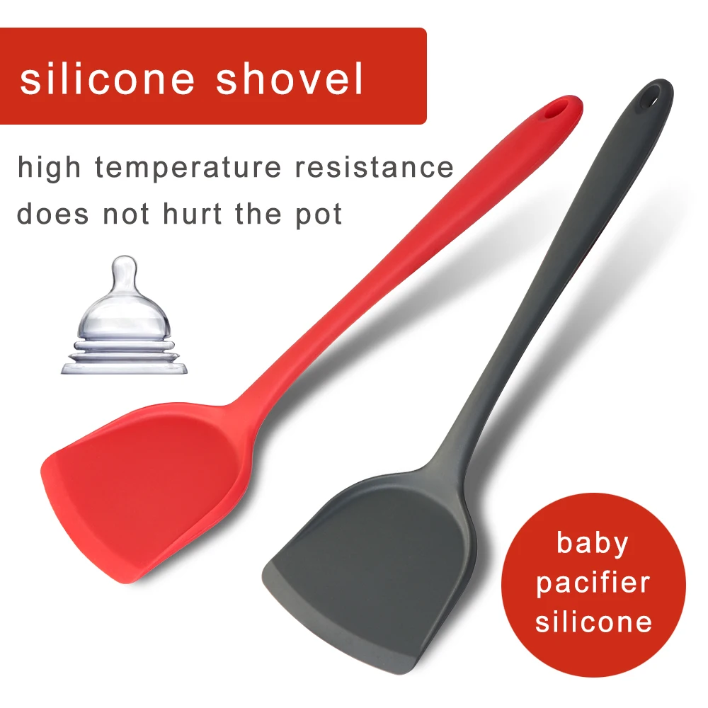 

Food grade kitchen cooking utensils heat resistance silicone spatula turner flexible silicone nonstick pan shovel, Red/grey/black