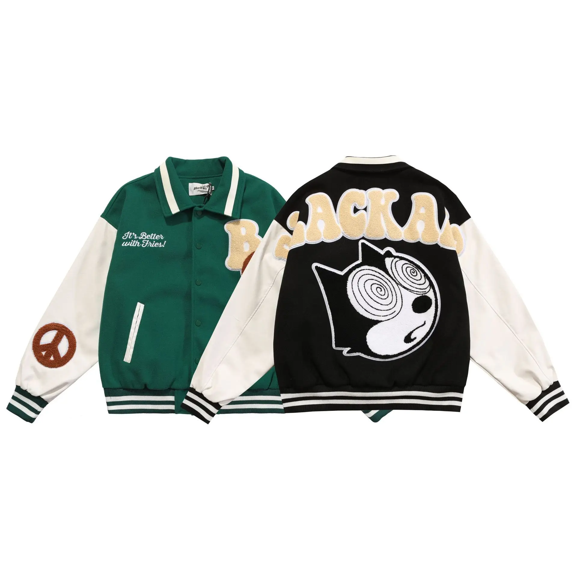 

J&H 2022 Korean high fashion unisex letterman jacket women's and men's fall coat with embroidery chenille patches bomber jackets, 2 colors as picture