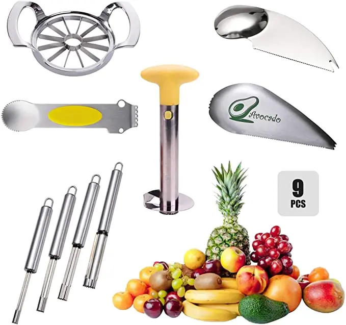 

Food grade stainless steel Family Fruit Tools Set 9 Pieces multificunctional cutter Slicer and Corer Kitchen Gadget