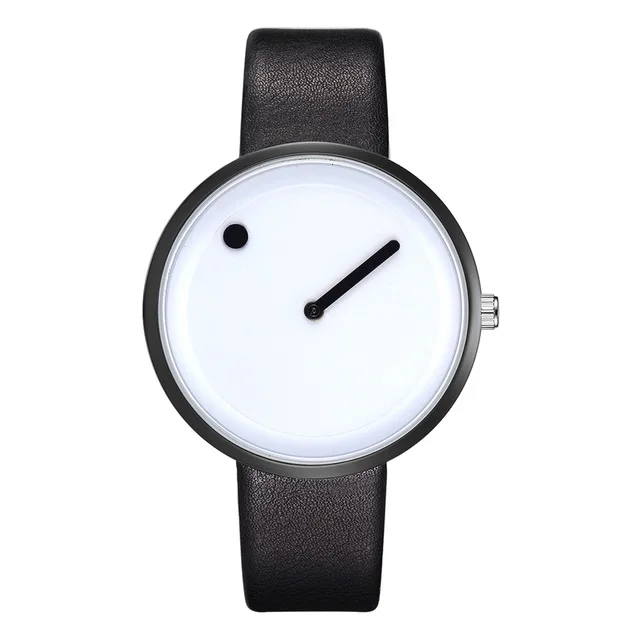 

Minimalist Style Leather Wristwatches Women Men Creative Black White Design Dot & Line Simple Face Quartz Watches Clock, Multi colors