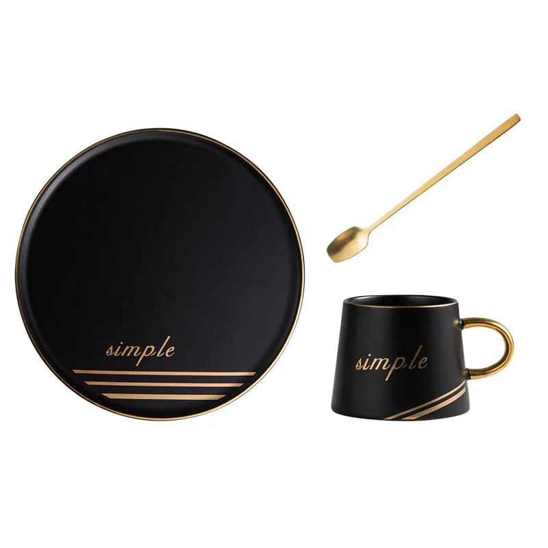 New Wholesale Tea Coffee Cup Set Golden Handle Ceramic Cup Set 