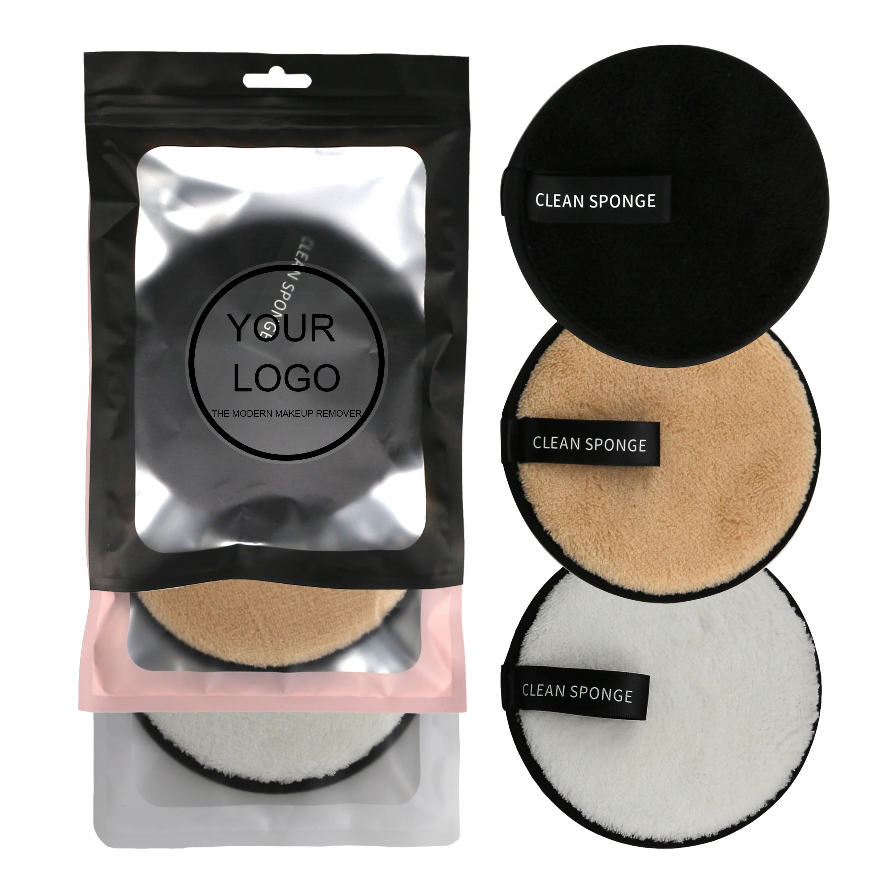 

Private Label Reusable Extra-Softness Microfiber Cotton Face Cleansing Makeup Powder Magic Remover Wipes makeup remover pads, White nude black