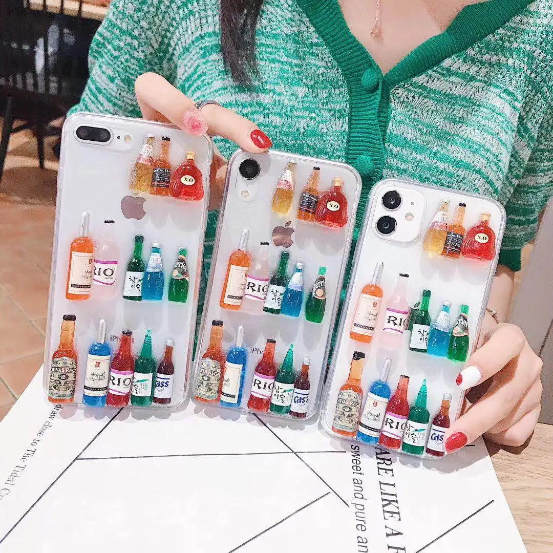 

2021 new 3d embossed wine bottle acrylic glue drops transparent designer phone cases for iPhone 11 Pro max for HUAWEI p30 Pro