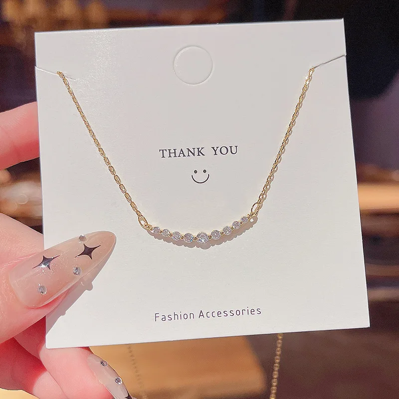 

Stainless Steel 18K Real Gold Plated Cubic Zircon Clavicle Chain Necklace Elegant Stylish Smiley Shape CZ Pendant Necklace