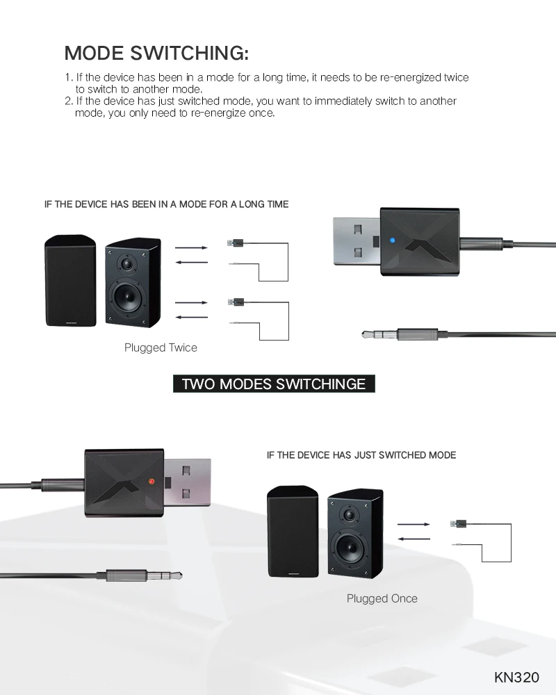 KN320 USB Bluetooth Transmitter Receiver, 2 in 1 USB Bluetooth 5.0 Transmitter Receiver AUX Audio Adapter for TV/PC/Car - ANKUX.COM