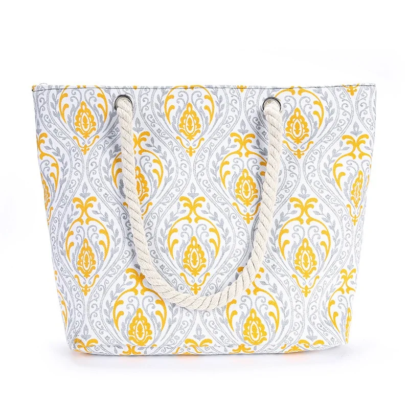 

Wholesale Custom Logo Cotton Canvas Lady Canvas Cotton Rope Handle Tote Beach Bag Handbags For Women, Multi