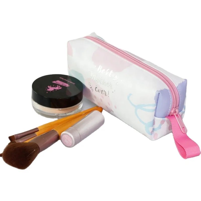 

Digital Printing Easy Carrying Custom Makeup Pouch, PU Leather Waterproof Beauty Clutch Bag, White with digital printing