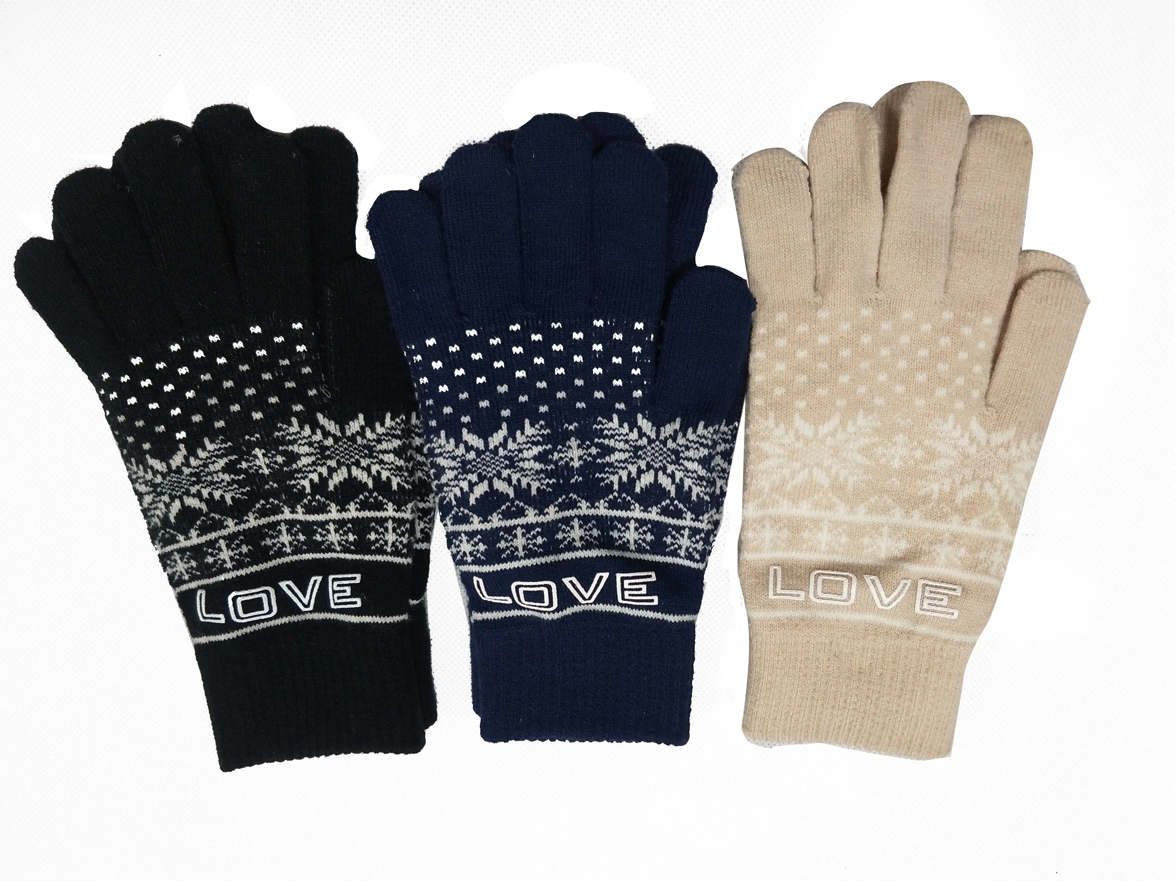 
Hot sale 100%Acrylic Knitted Jacquard pattern customized logo funky fashion warm winter Magic Gloves 