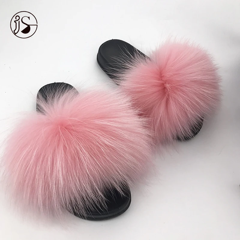 

Hot Sales Various Styles furry sandals Competitive real big raccoon fur slippers Comfy women fur slides 2021, Picture