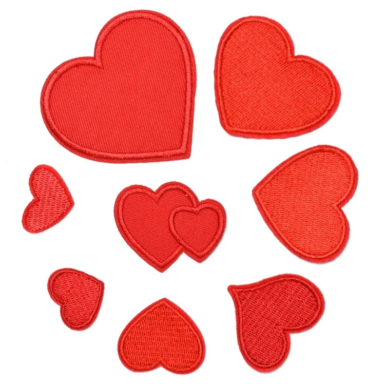 

Various style of red embroidered heart patches with iron on backing