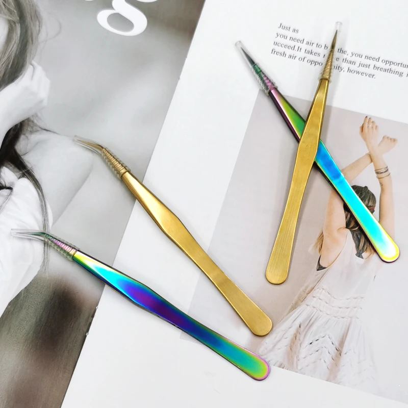 

2022 Wholesale private eyelash extensible tweezer holder, Colorful/silver/oem