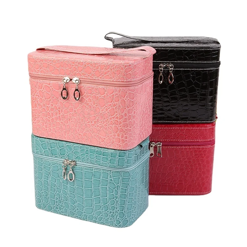 

Leather Hot Pink Large Stone Crocodile Hand Bag Square Makeup Organizer Storage Box