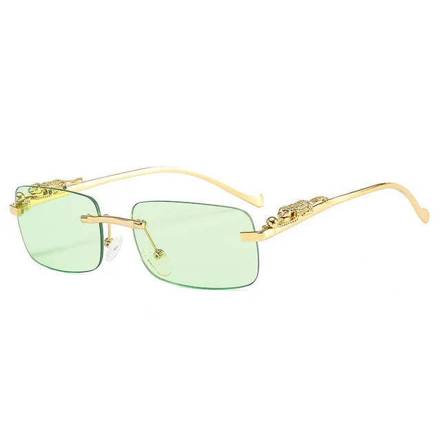 

Fashion Rimless Rectangle Sunglasses Women Retro Cheetah Decoration Clear Ocean Lens Eyewear Men Sun Glasses Shades UV400, Colors