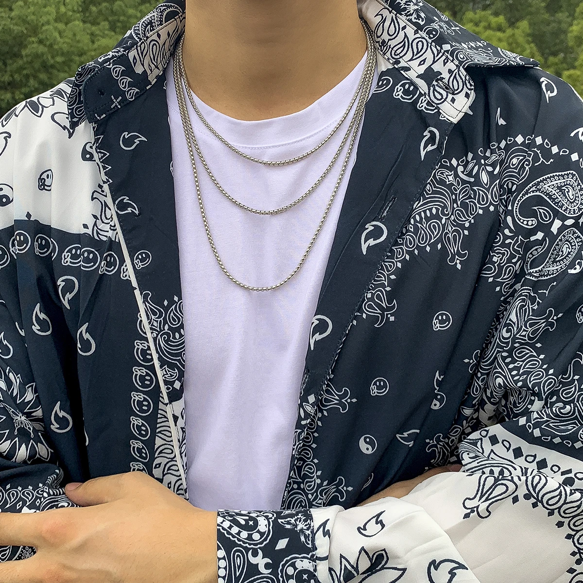 

SHIXIN Punk Multi Layer Box Chain Necklace Set Statement Silver Layered Necklace Hip Hop Necklace Jewelry for Men