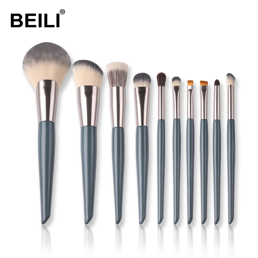 

BEILI 2021 blue 10pcs pincel maquiagem vegan Synthetic Hair Makeup Brush set Cosmetic Kit Customize Logo brushes make up Tools