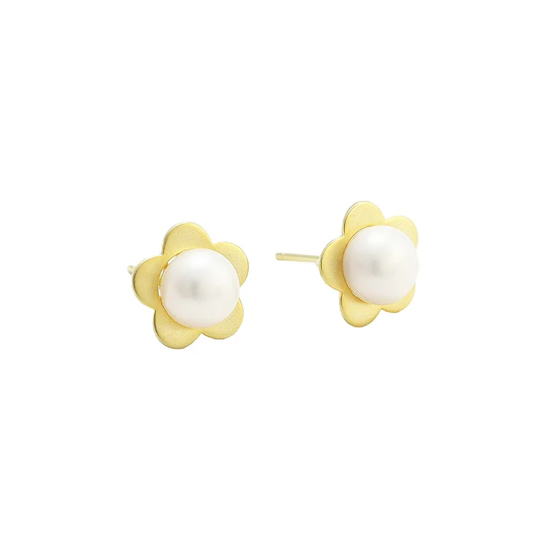 

Minimalist Jewelry 18K Gold Plated 925 Sterling Silver Tiny Freshwater Pearl Flower Stud Earrings, Gold,silver