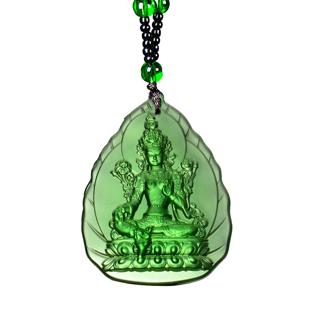 

Liuli Crystal Green Tara Buddha Pendant Amulet Buddha Charms Tibetan Buddhism Religion Amulet Necklace Crystal Beads Chains