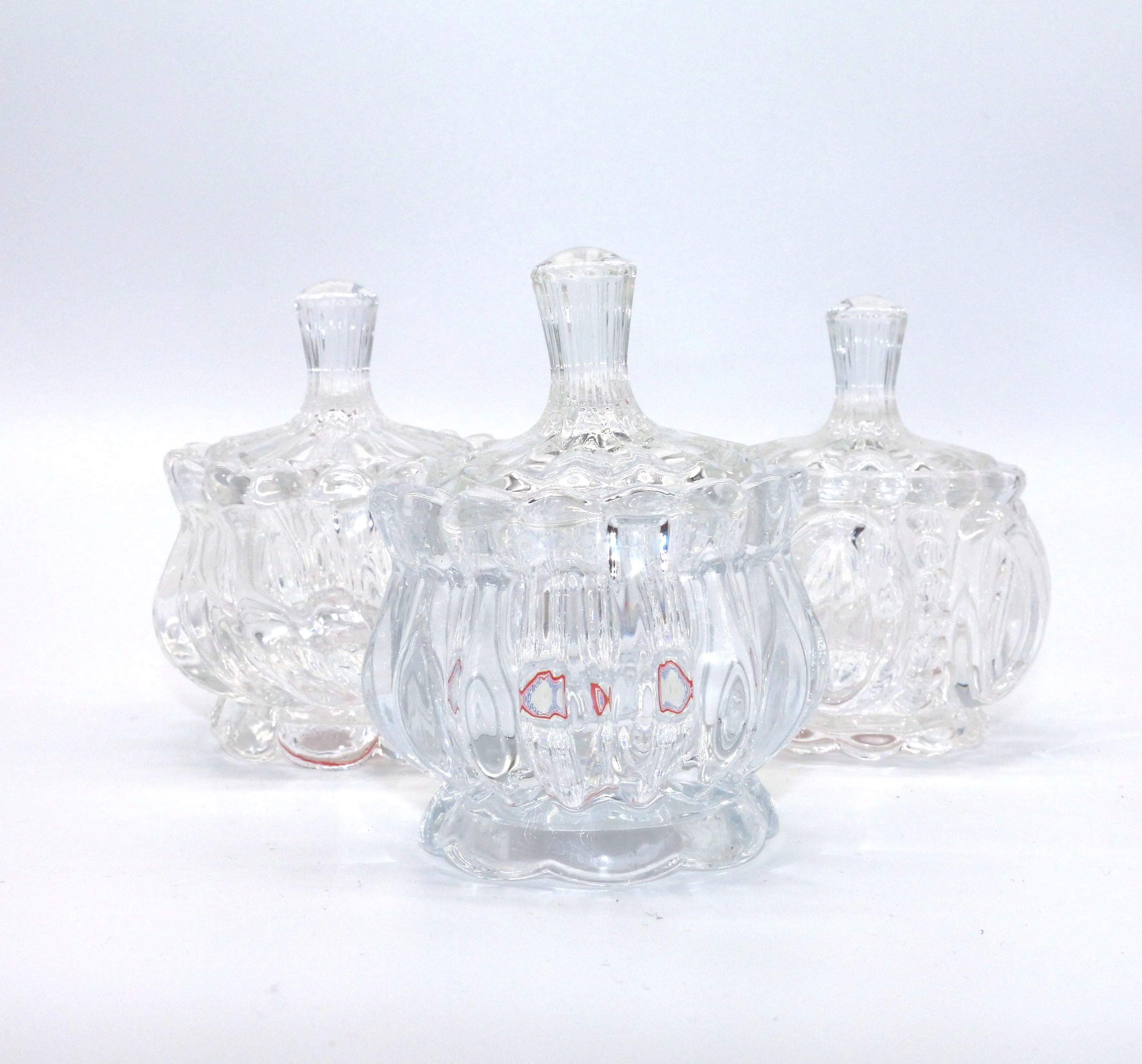 

Hot sale adorable small crystal glass candy jar with single colored box candy jars wholesale candy jar, Clear