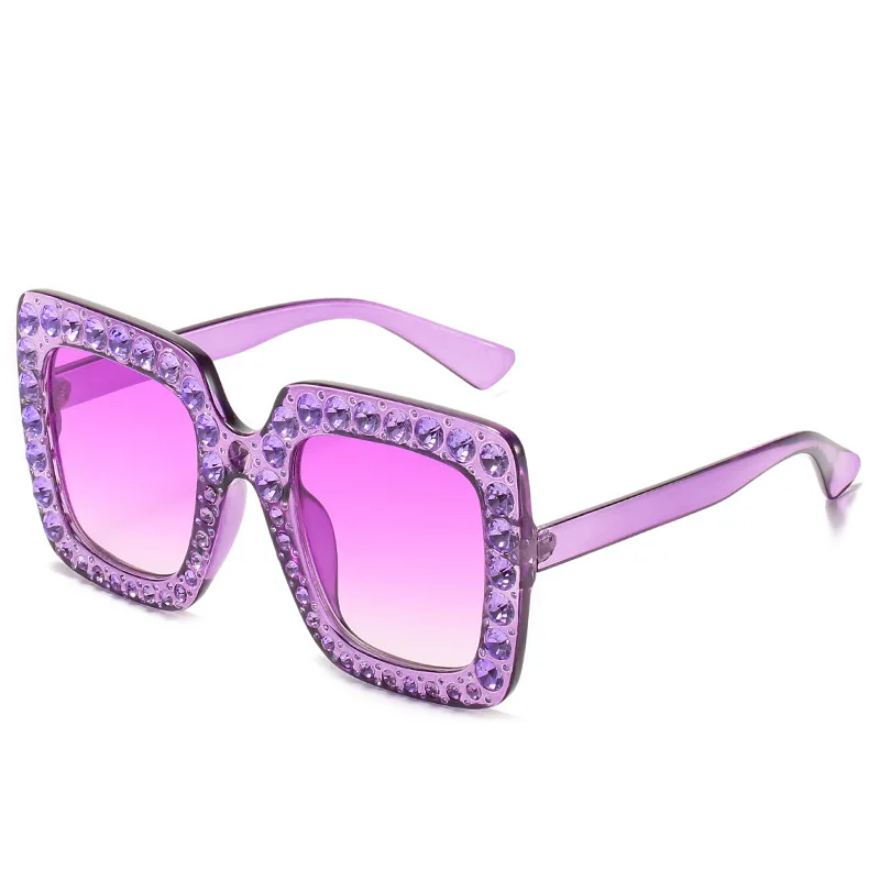 

2021 In Stock Beach Holidays Fashion Rhinestone Sun Glasses Square Crystal Diamond Sunglasses