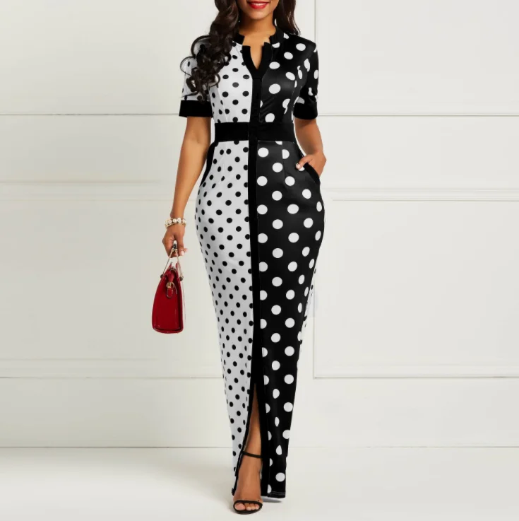 

Factory hot sale printed long dresses office party dress maxi woman in stock