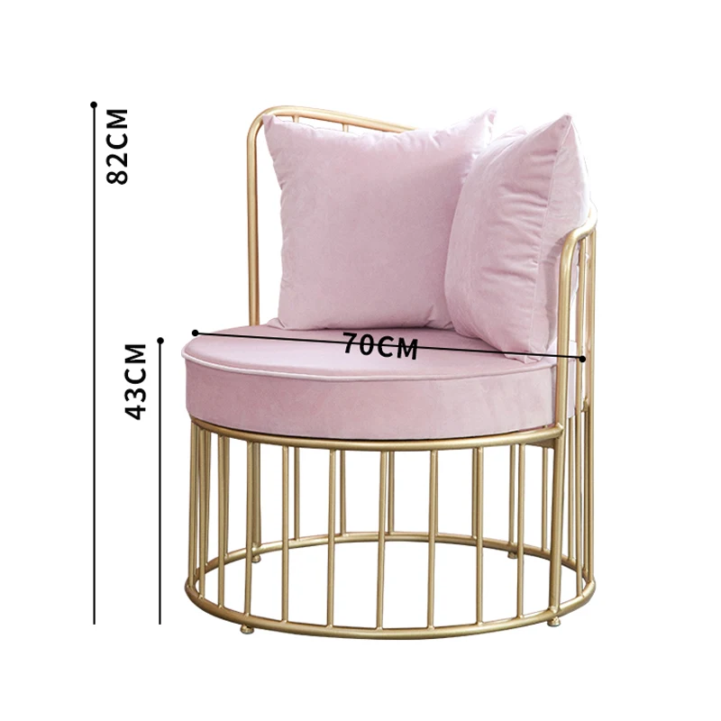 
Nordic Ins style modern hotel beauty salon golden light luxury iron art lounge sofa velvet hotel room sofa chair 