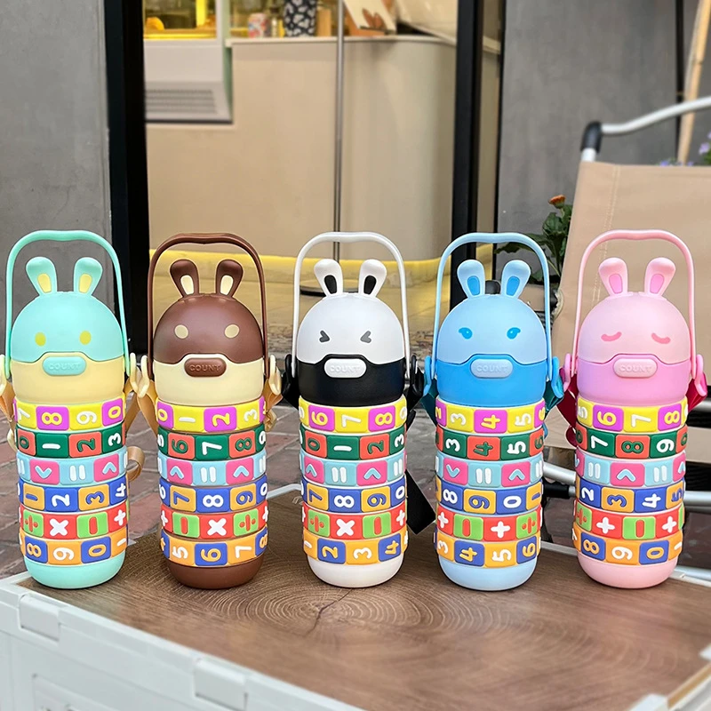 

Cute Fun Student Rabbit Drinking Cup Kids Digital Plus Minus Toys Drinking Cup Plastic Water Bottle With Straw Strap