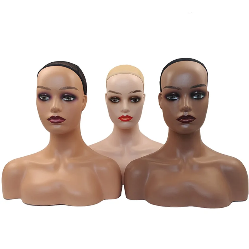 

Wigs Makeup Beauty Accessories Displaying Realistic Black Female People Manikin Head With Shoulder Display Mannequin Head Bust, Cream,light brown,dark brown