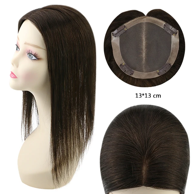 

Full Shine Hot Sale Remy Hair Toppers for Women #2 Darkest Brown 13*13 cm Silk Base Human Hair Topper