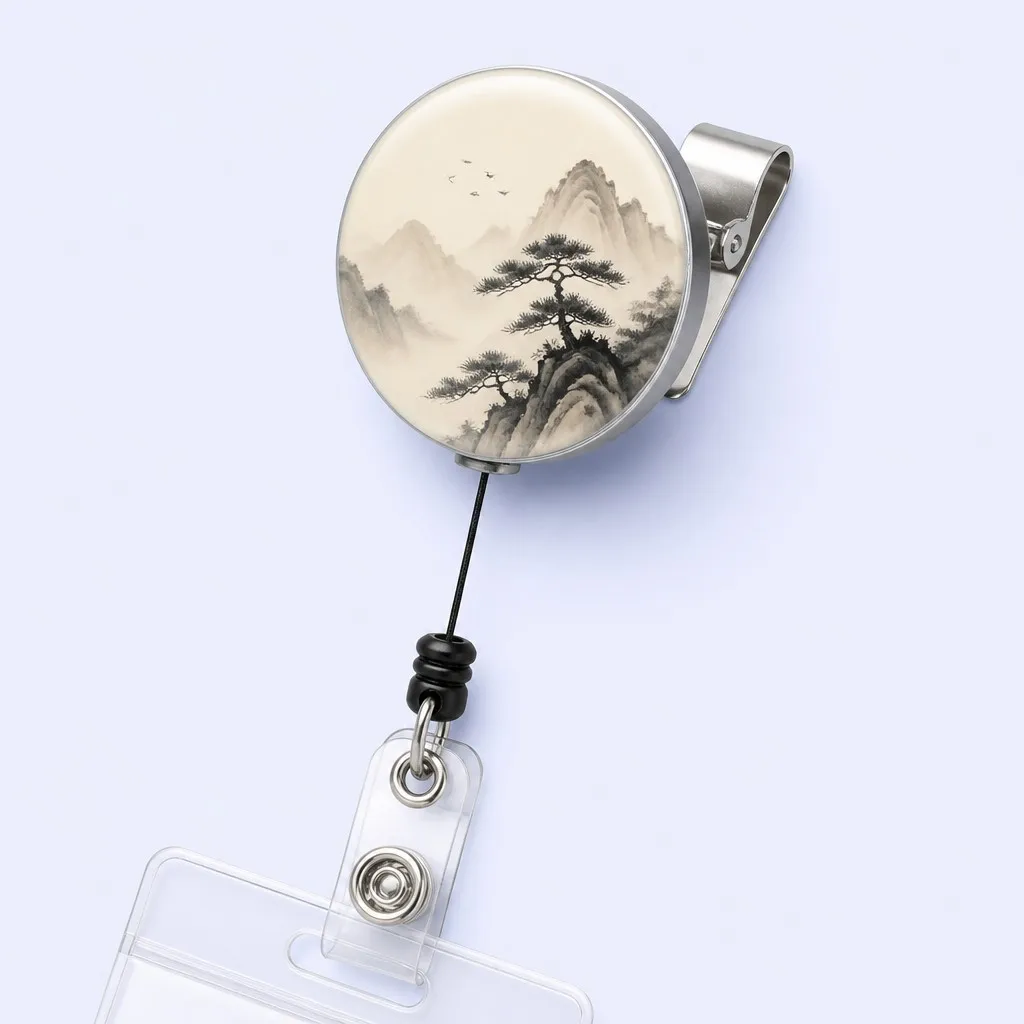 Badge reel with retractable cord, metal clip and clear ID card holder
