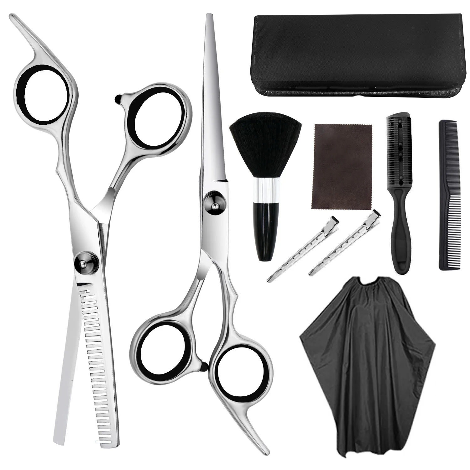 

Stainless Steel Scissors Tools Set for Hairdressing Professional Flat and Teeth Cutting Scissors Thinning Hairdressing Scissors, Black, blue, silver