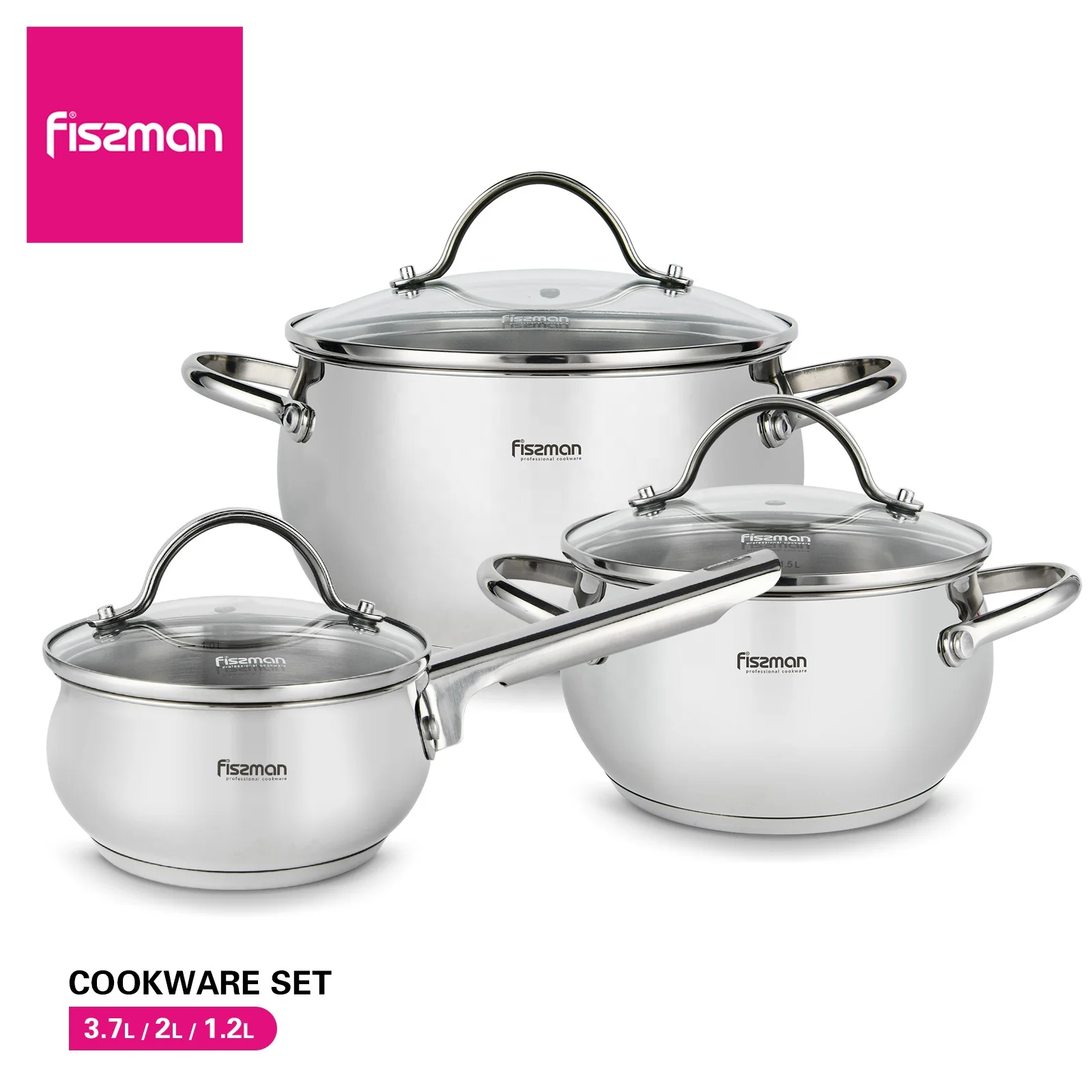 FISSMAN 304 Stainless Steel Cooking Sauce Pot With Glass Lid