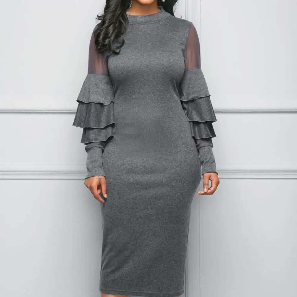 

2020 Sexy Women Elegant Pencil Long Sleeve Party Bodycon Midi Pencil Women Dress, Color custom
