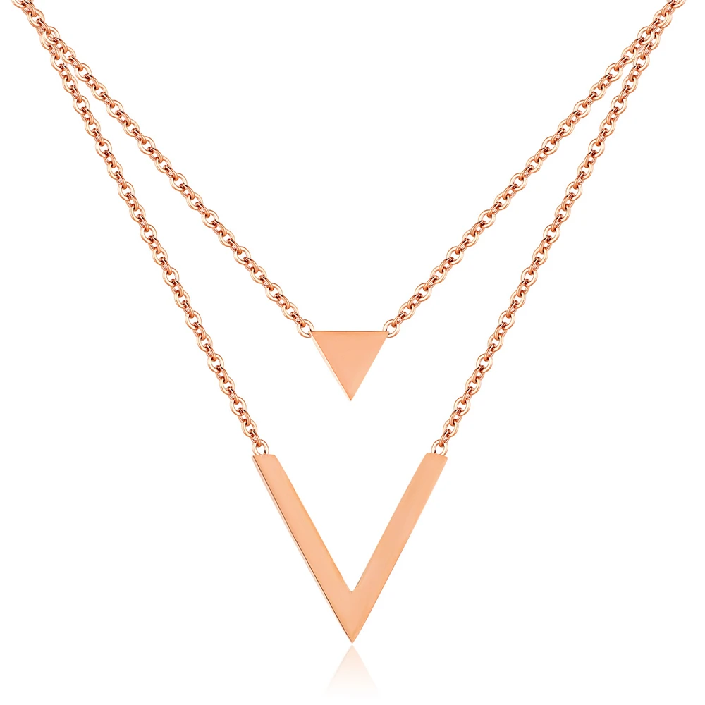 

Wholesale Double Layer Triangle V Shaped Pendant Female Fashion Clavicle Chain For Girls Necklace