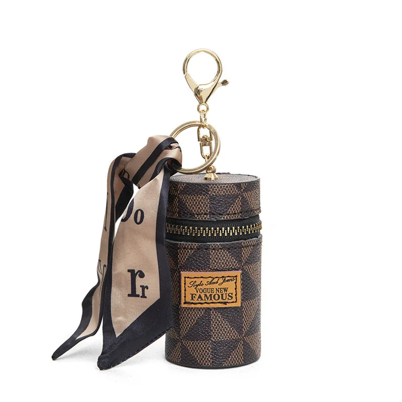 

Vintage travel mini PU leather lipstick box gold keychains keeper bag lipstick cases holder keychain