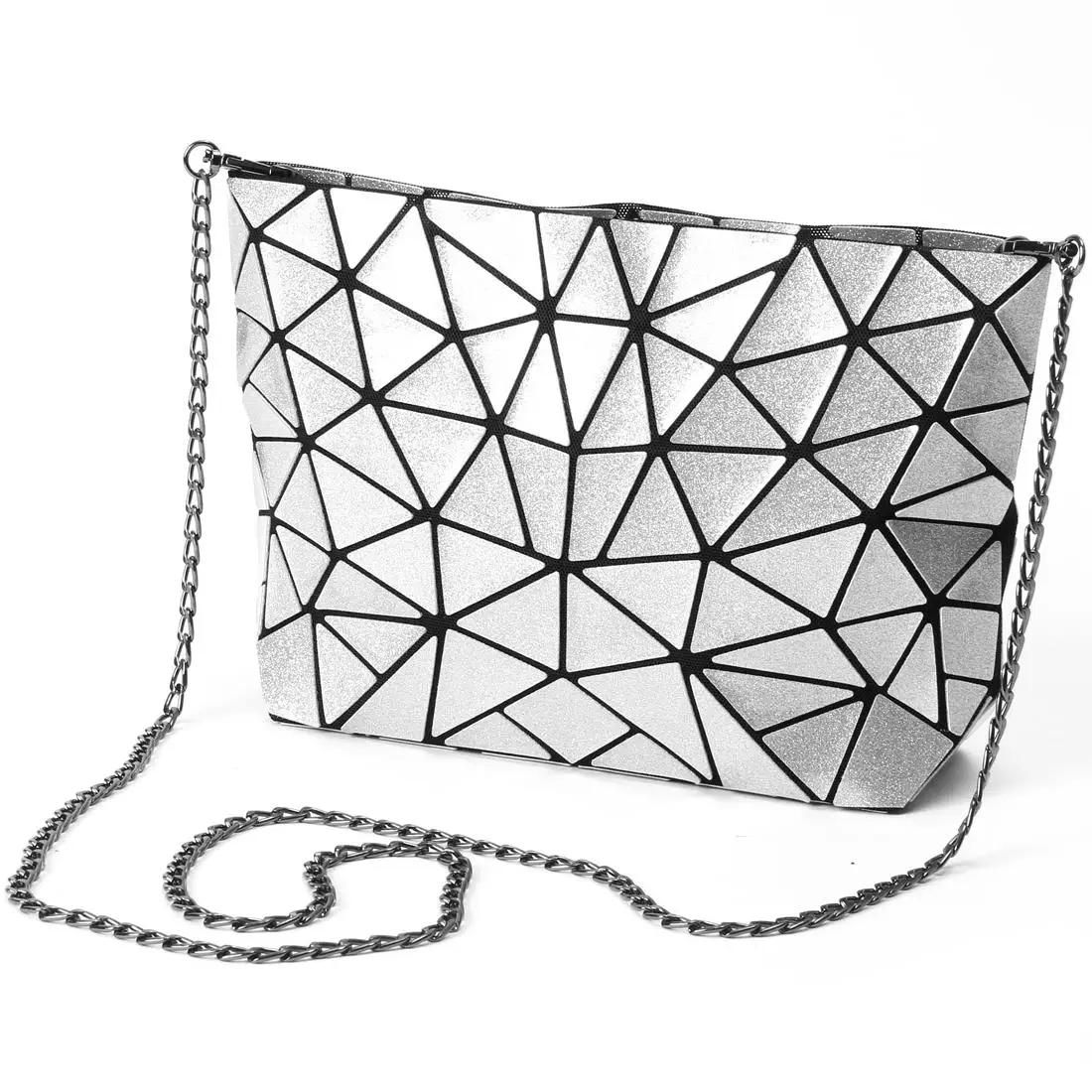 

Custom Crossbody Bag New Fashion PU Lingge Shoulder Chain Crossbody Purse Girls  Geometric 5-7 Days 0.21kg CN;ZHE MUSAA, Silver