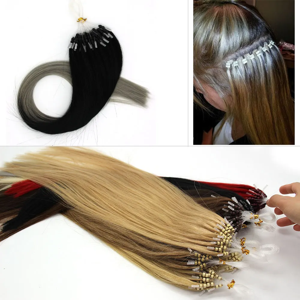 Wholesale 14-24inch 50gs Easy Loop/micro Ring Beads Remy Human Hair Extensions Ombre Hair Straight Cabelo Humano Chinese Hair