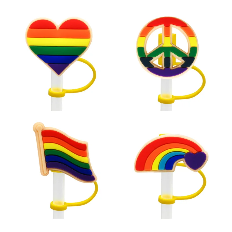 

rainbow flag Reusable Metal Straws Tips Dust Toppers Covers Silicone Drinking Straw Cover custom wholesale