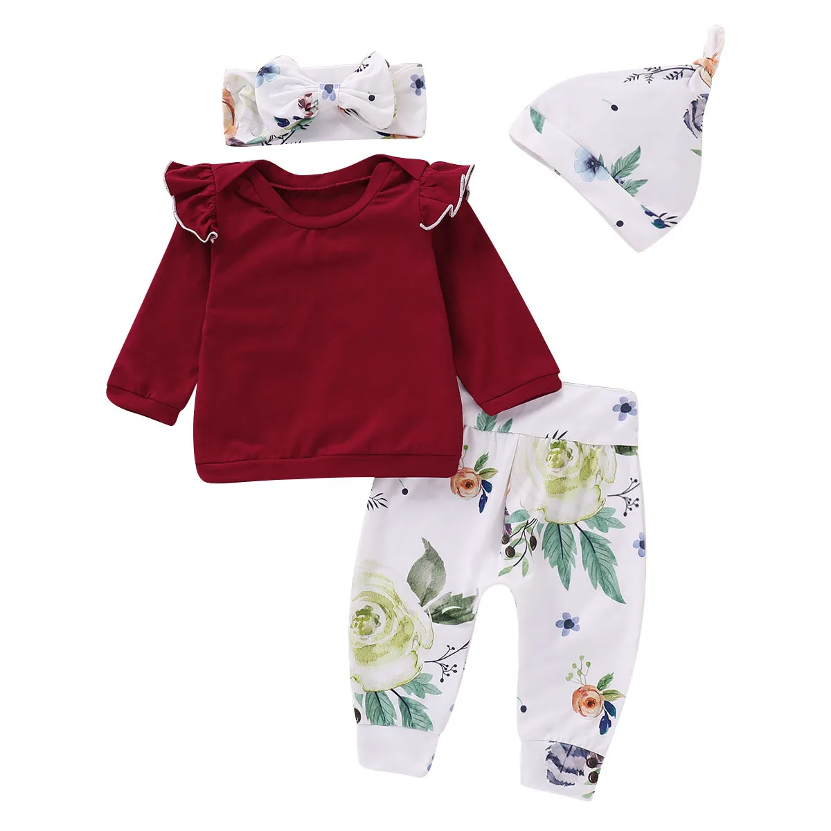 

1171 Newborn Toddler Baby Girls Tracksuits Clothes Sets Long Sleeve Tops+Flower Print Long Pants 2pcs Clothing Sports Outfit Set, Picture shows