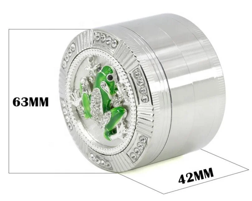 

4-piece Dry Herb Grinder 3-color Diameter  Zinc Alloy Diamond Dial Frog Style Grinder, Picture