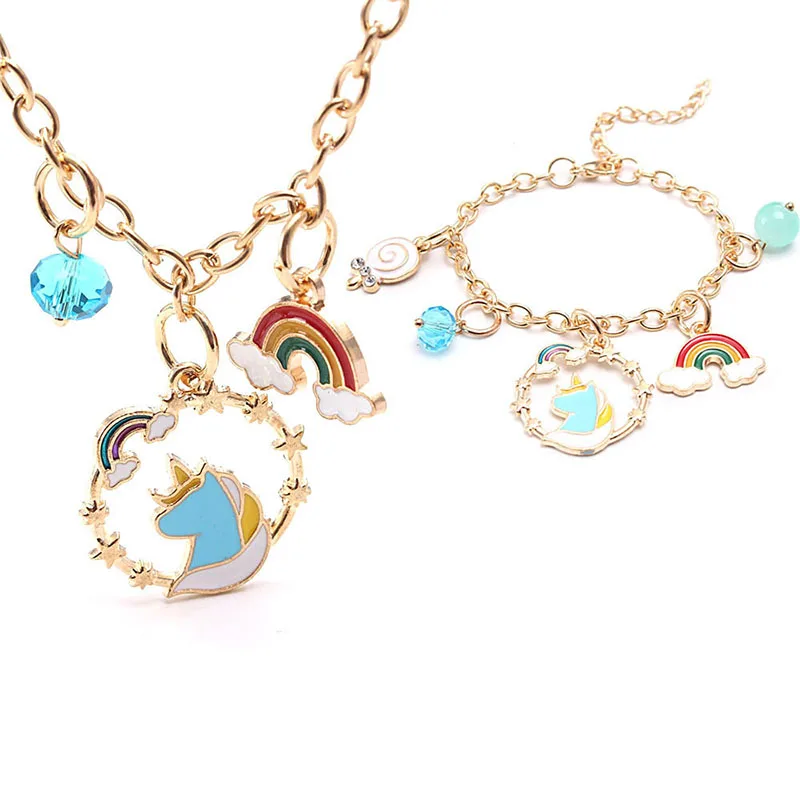

RTS DIY custom design cartoon unicorn children gift set girls jewelry necklaces with pendant, As picture show