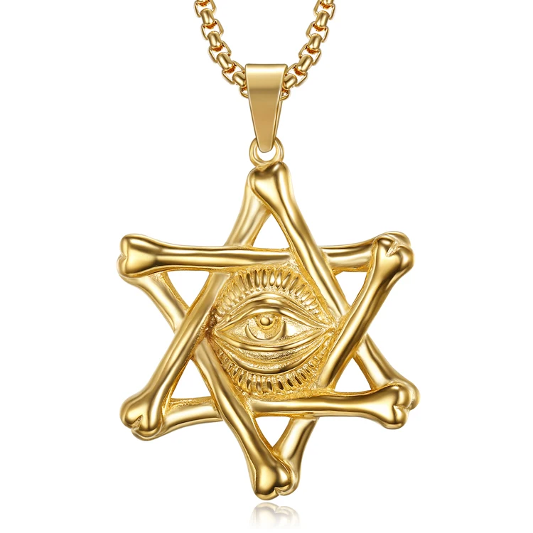 

Olivia silver hexagon star pendant eye six point of syar pendant necklace gold stainless steel jewelry gold pendant for man