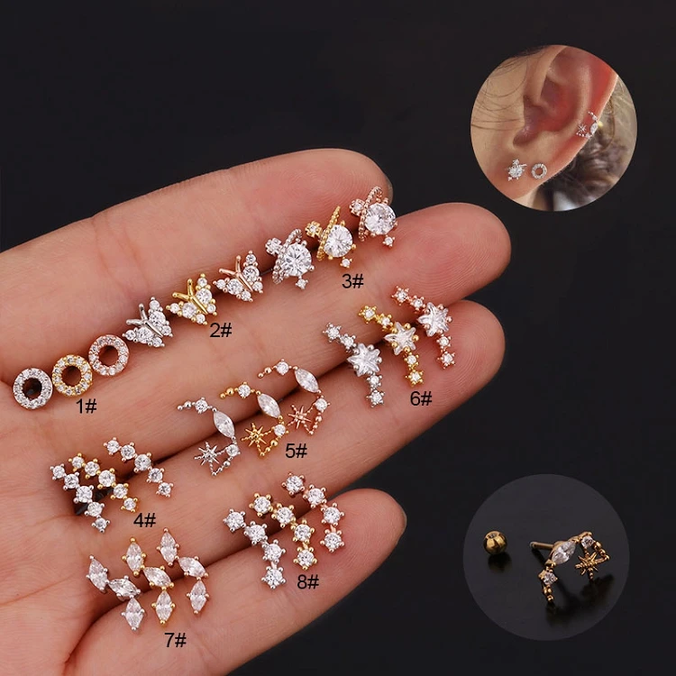 

G232 Piercing jewelry mini butterfly zircon cartilage stud earrings