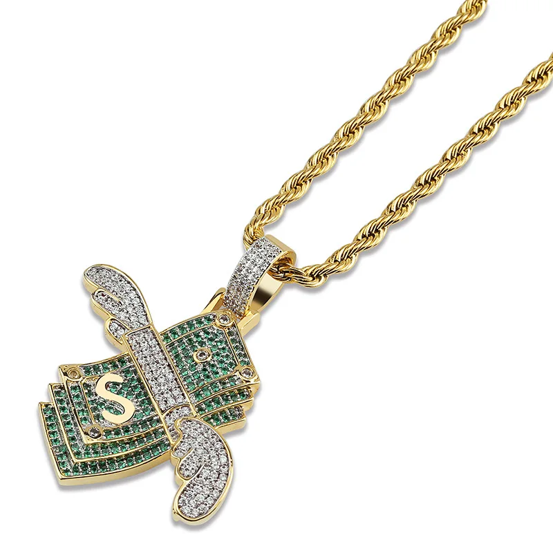 

Winged Money Personality Hip-Hop Street Pendant Micro Zircon Male hipster Neckle