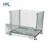 Industrial heavy duty stackable demountable collapsible rigid metal bulk wire mesh storage pallet containers with lid
