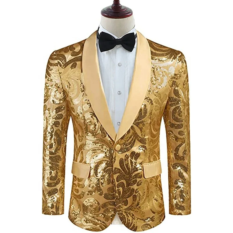 

Hot Selling Stain Sequin Men's Suit Jacket Stage Play Banquet Wedding Dress Single Top British Style Sequin Suit Jacket