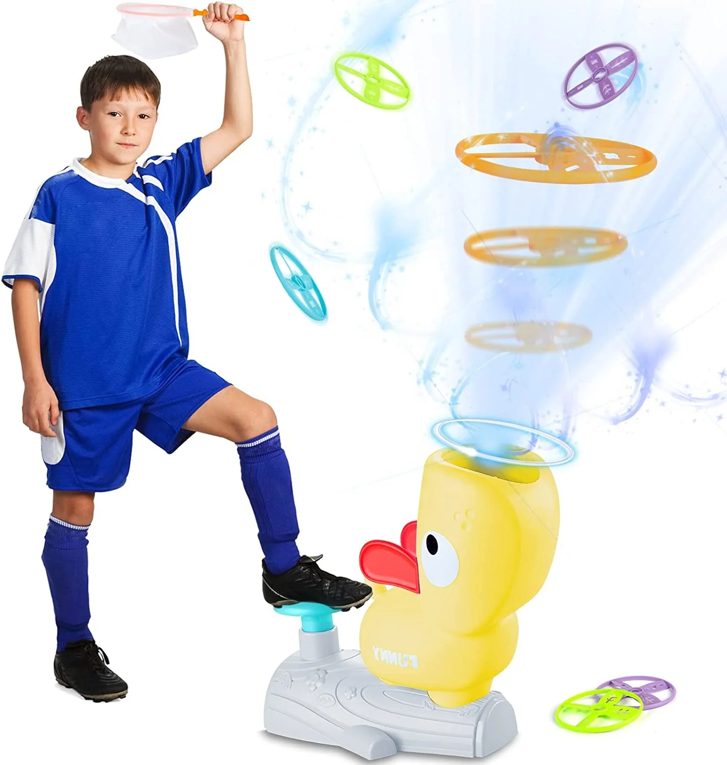 

Flying Discs Launcher Toy for Kids Launch Flying Saucer Disc Shooter Toy Indoor Outdoor Toys for Yard Park with Flying Spinners