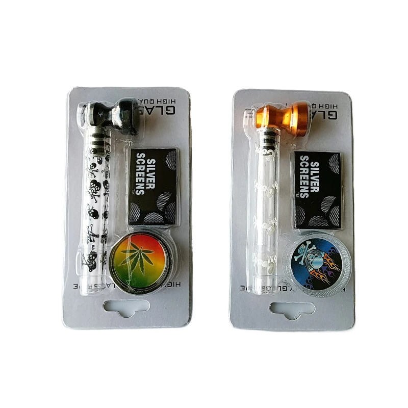 

Junru's new hot selling portable glass tobacco pipe glass smoking pipe with packaging, Colors