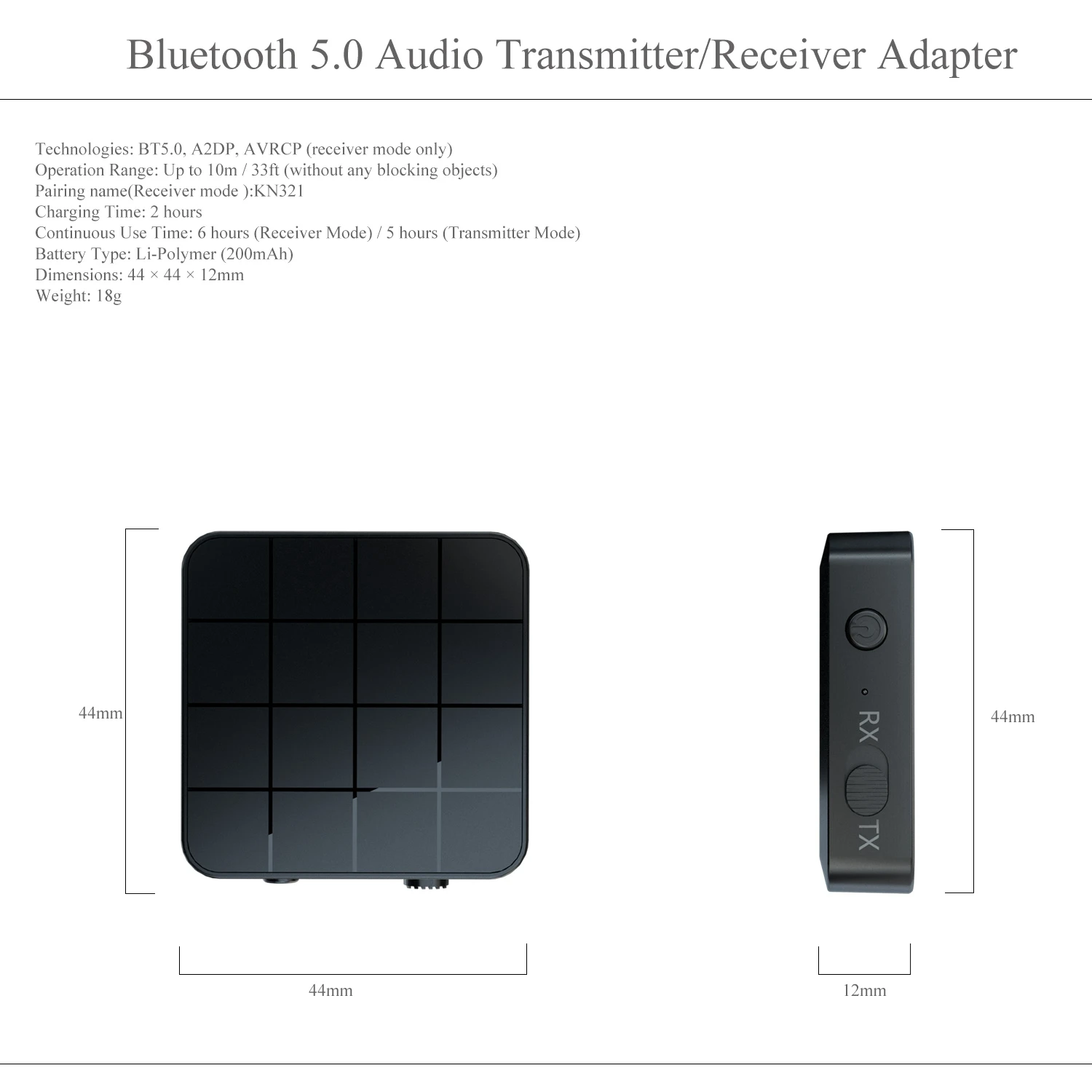 2 In 1 Bluetooth Transmitter Receiver 3.5mm Jack Stereo Audio Adapter