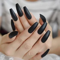 

Black Matte Fake Nail Ballerina Cool Girl Dark Salon Full Cover Artificial Nail Tips Dark Easy DIY Soild Many Colors False Nail