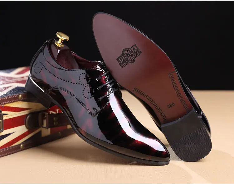 Casual Leather Shoe Men Pointed Toe Bright Patent Leather Business ...